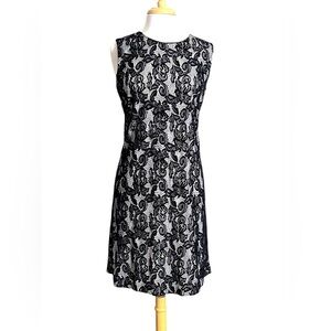 Karl Lagerfeld Paris Black White Floral Lace Sheath Dress Midi Sleeveless Sz 12